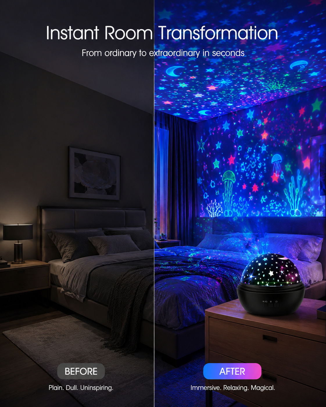 2-in-1 Rotating Star Projector Night Lights