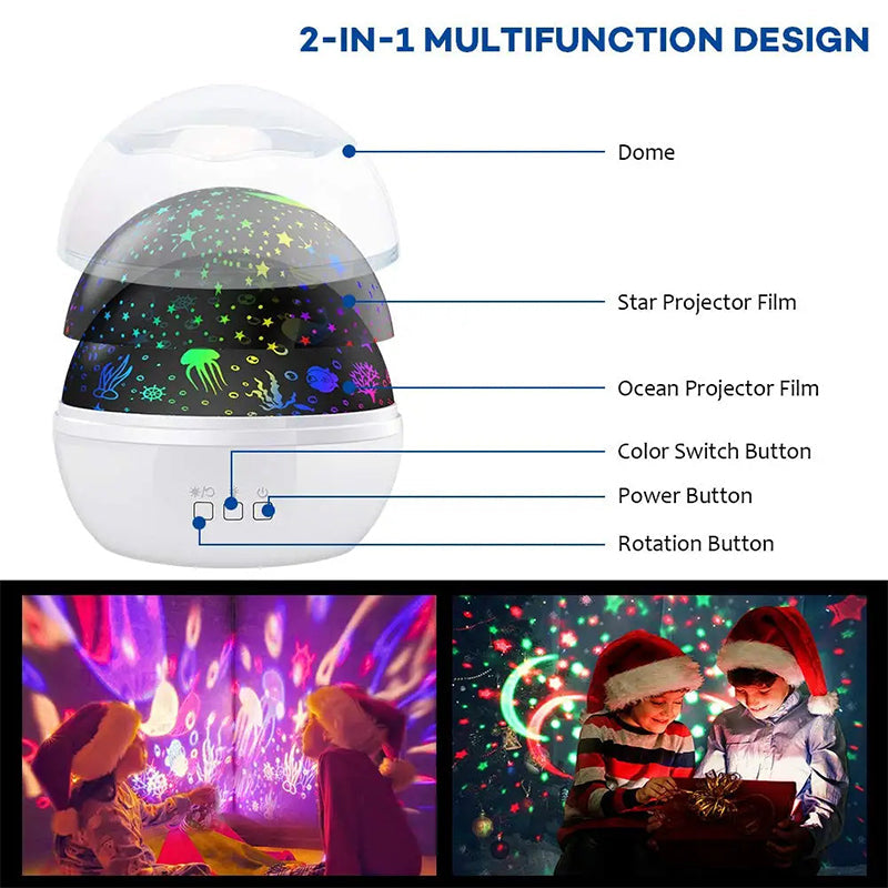 2-in-1 Rotating Star Projector Night Lights