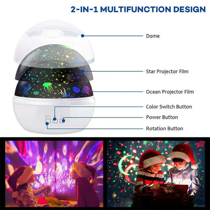 2-in-1 Rotating Star Projector Night Lights